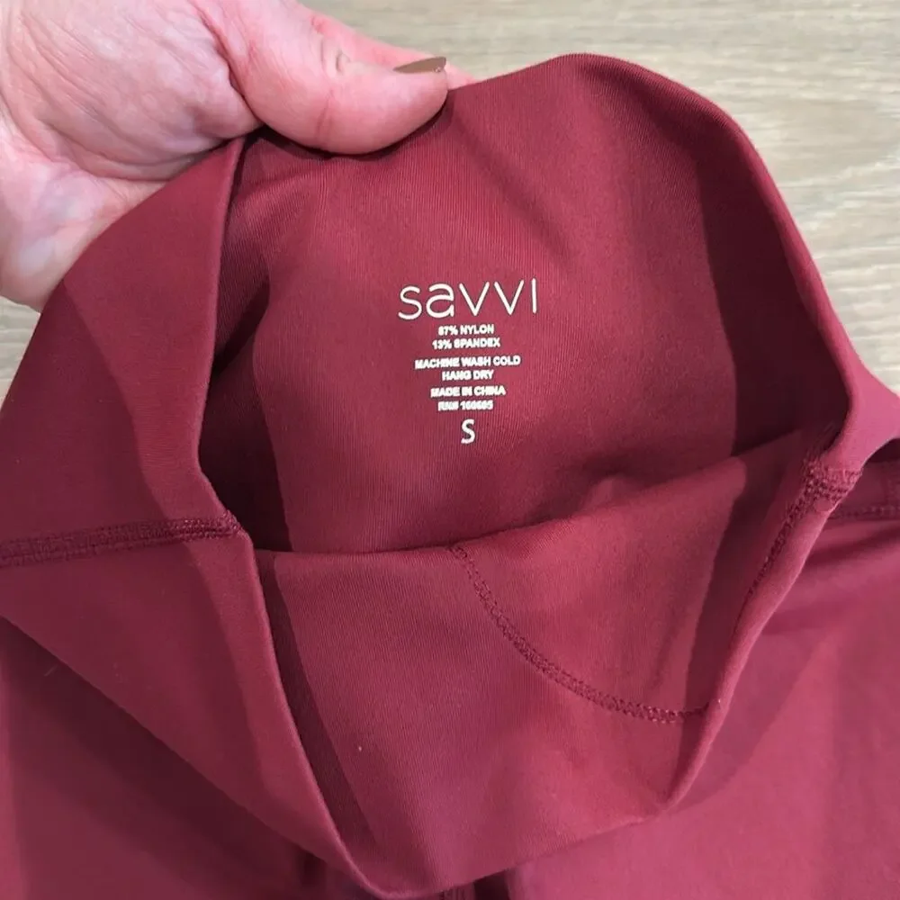SAVVI Burgundy Wine Red Sienna Mid Rise Active Workout Running Biker Shorts Sz S